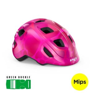 Cykelhjälm Barn MET Hooray MIPS Grönt Spänne pink hearts XS  46-52